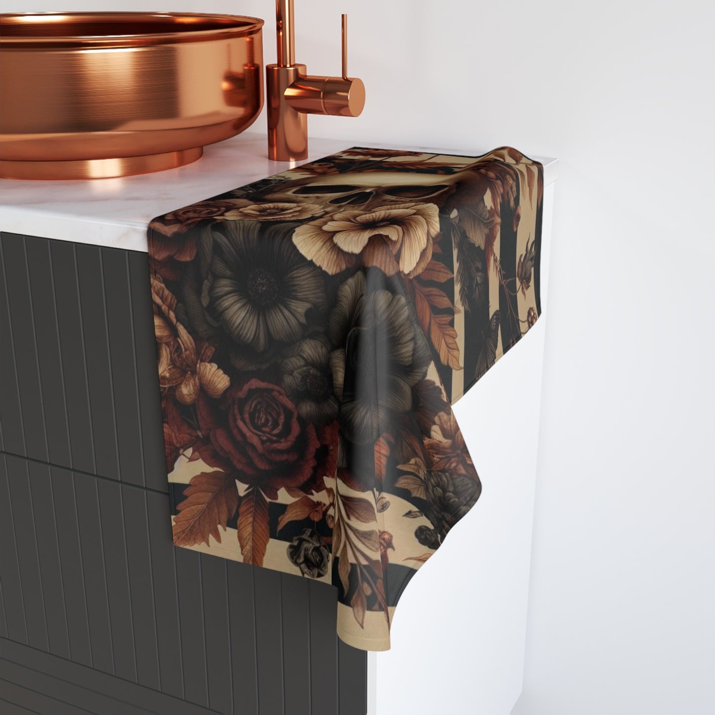 Stripes Autumn Florals And Skull Hand Towel