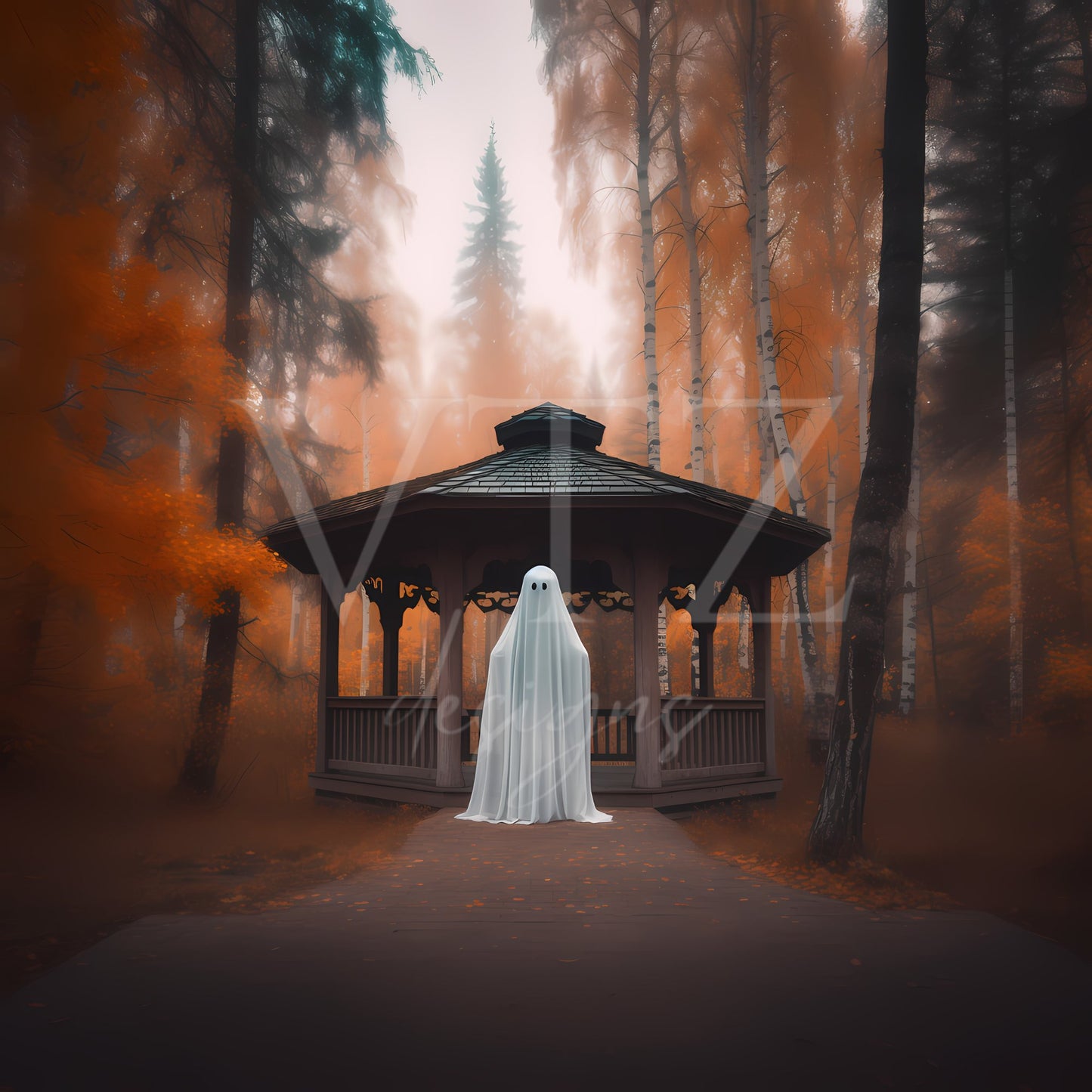 Ghost By Gazebo In Autumn Forest PosterVTZdesigns5″×7″Art & Wall Decorautumndark academia
