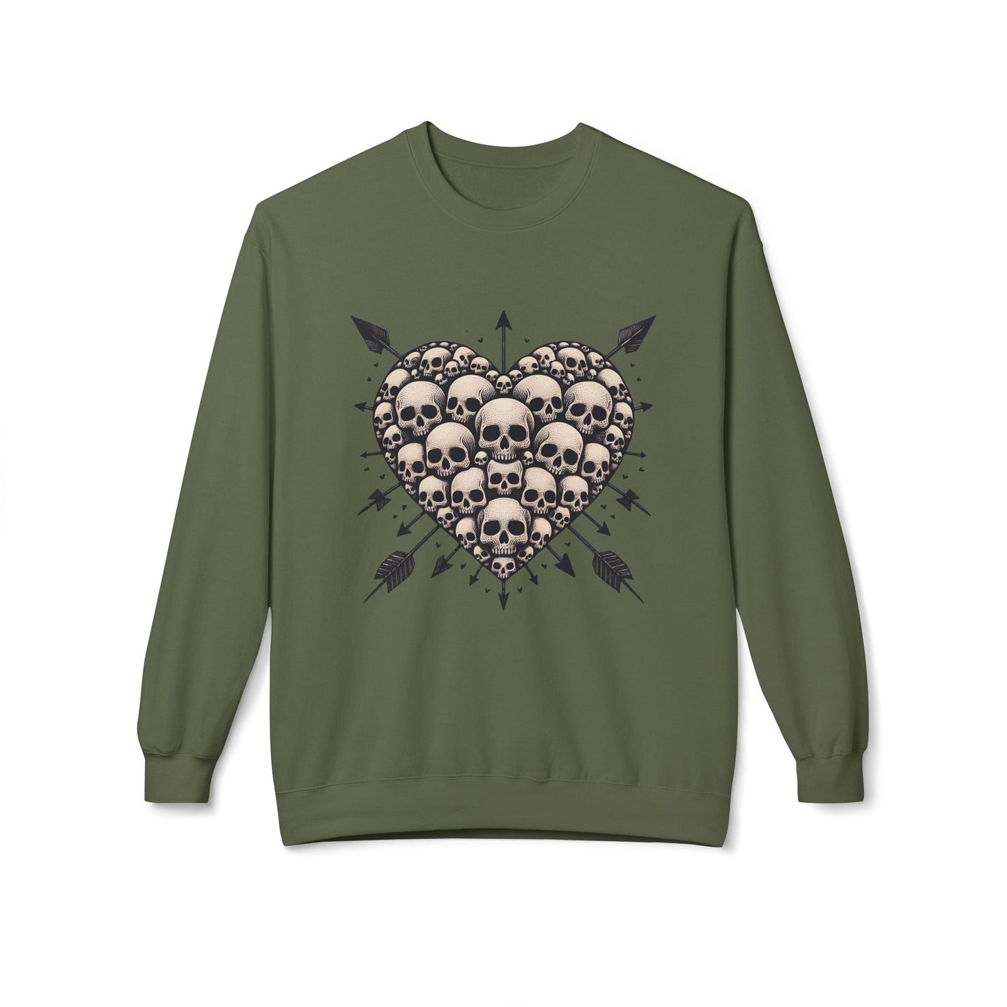 Heart Of Skulls Pullover SweatshirtSweatshirtVTZdesignsMilitary GreenSclothesclothingdark