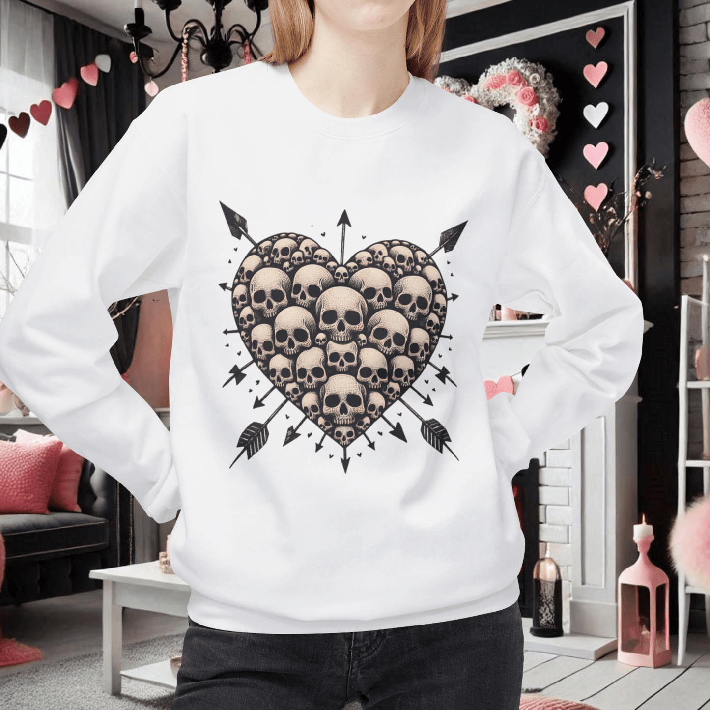 Heart Of Skulls Pullover SweatshirtSweatshirtVTZdesignsWhiteSclothesclothingdark