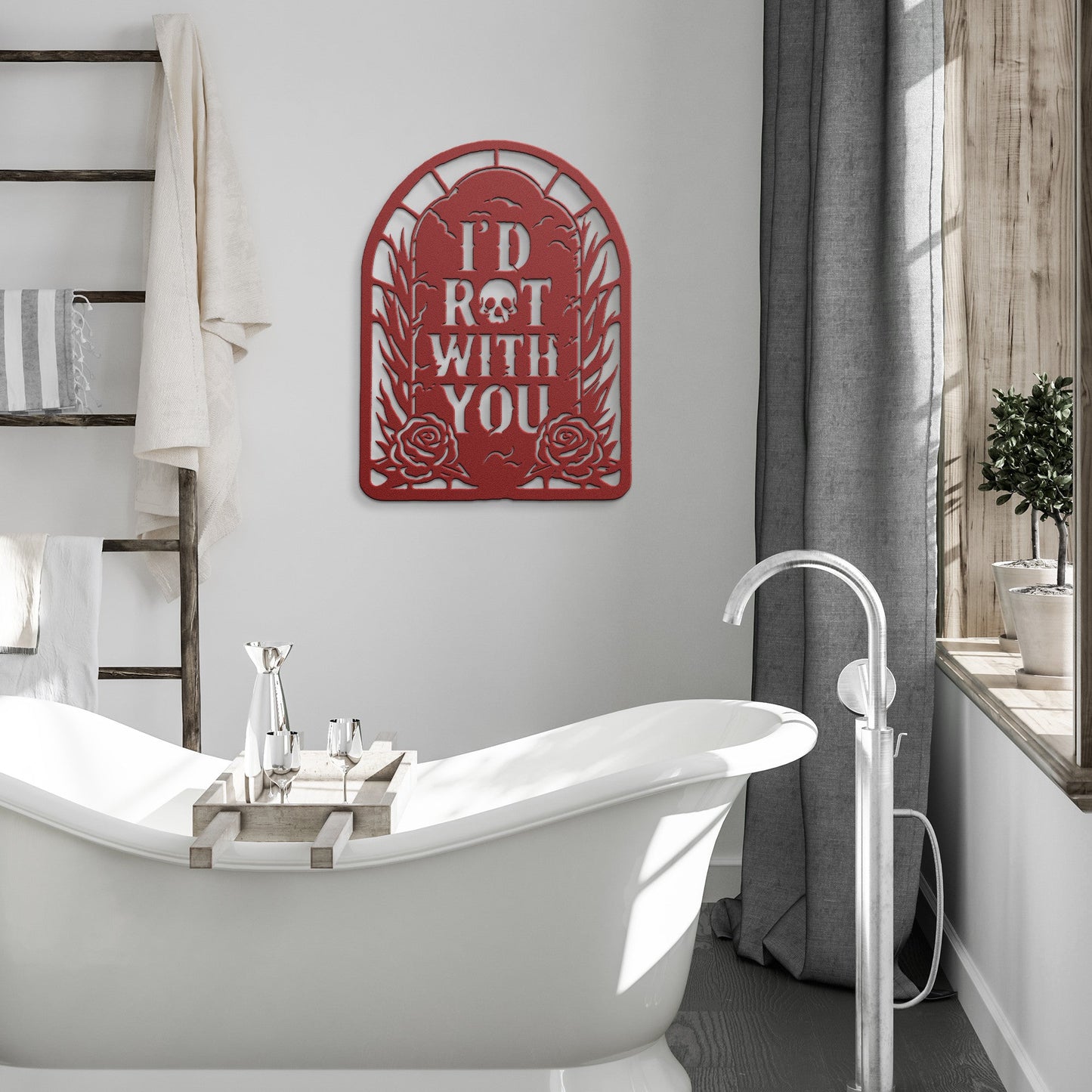 I'd Rot With You Headstone Metal SignWall ArtVTZdesignsRed12 InchArt & Wall Decordead rosesdie cut
