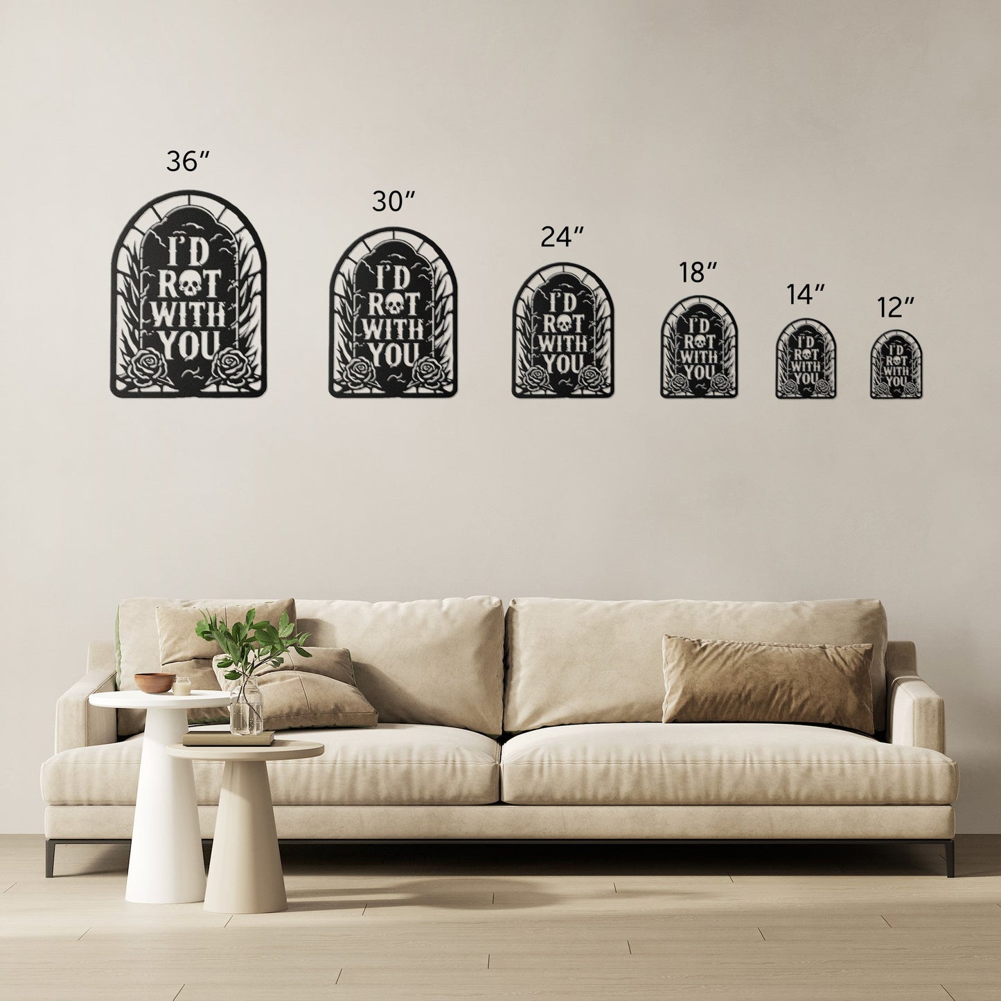 I'd Rot With You Headstone Metal SignWall ArtVTZdesignsBlack12 InchArt & Wall Decordead rosesdie cut