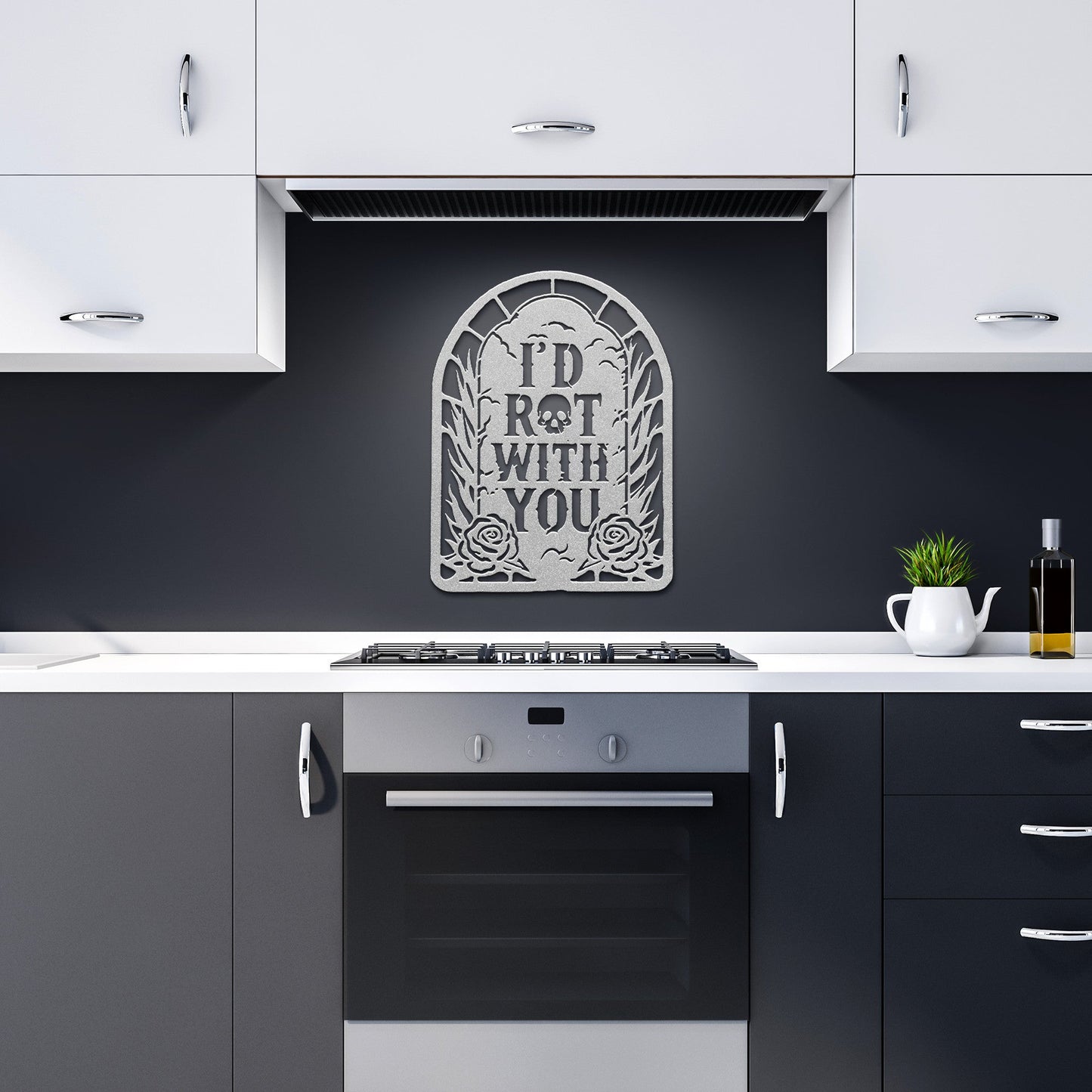 I'd Rot With You Headstone Metal SignWall ArtVTZdesignsSilver12 InchArt & Wall Decordead rosesdie cut