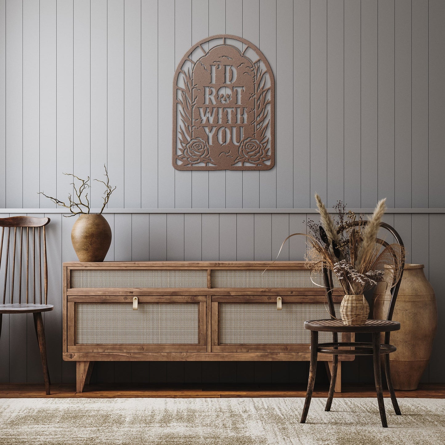 I'd Rot With You Headstone Metal SignWall ArtVTZdesignsWhite12 InchArt & Wall Decordead rosesdie cut