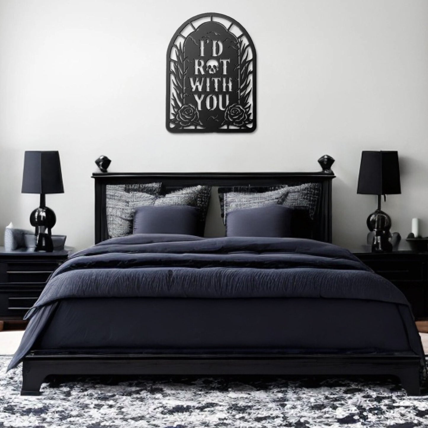 I'd Rot With You Headstone Metal SignWall ArtVTZdesignsBlack12 InchArt & Wall Decordead rosesdie cut