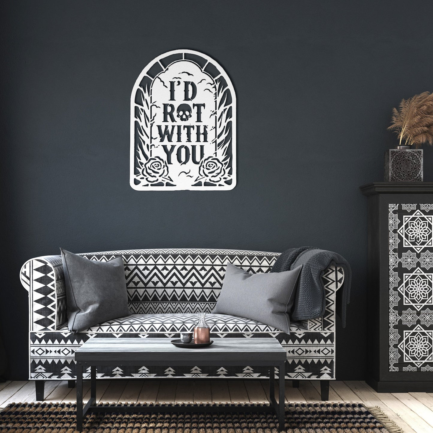 I'd Rot With You Headstone Metal SignWall ArtVTZdesignsWhite12 InchArt & Wall Decordead rosesdie cut