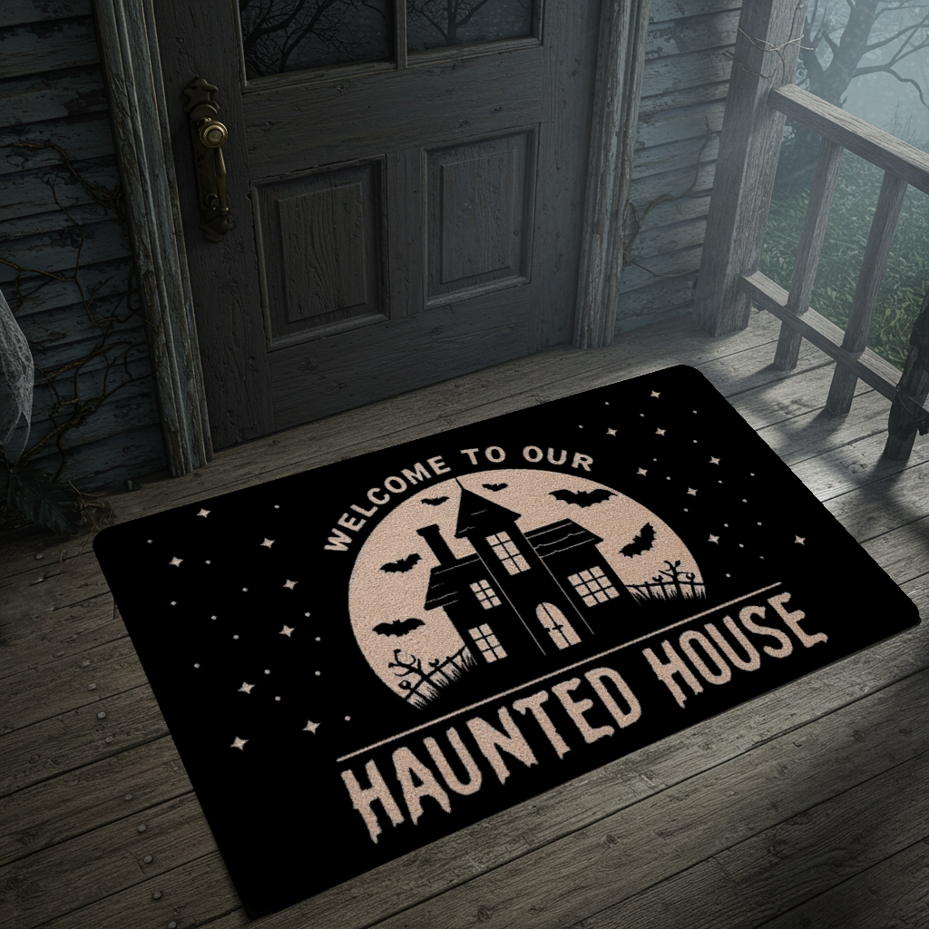 Welcome to Our Haunted House Rubber Doormat