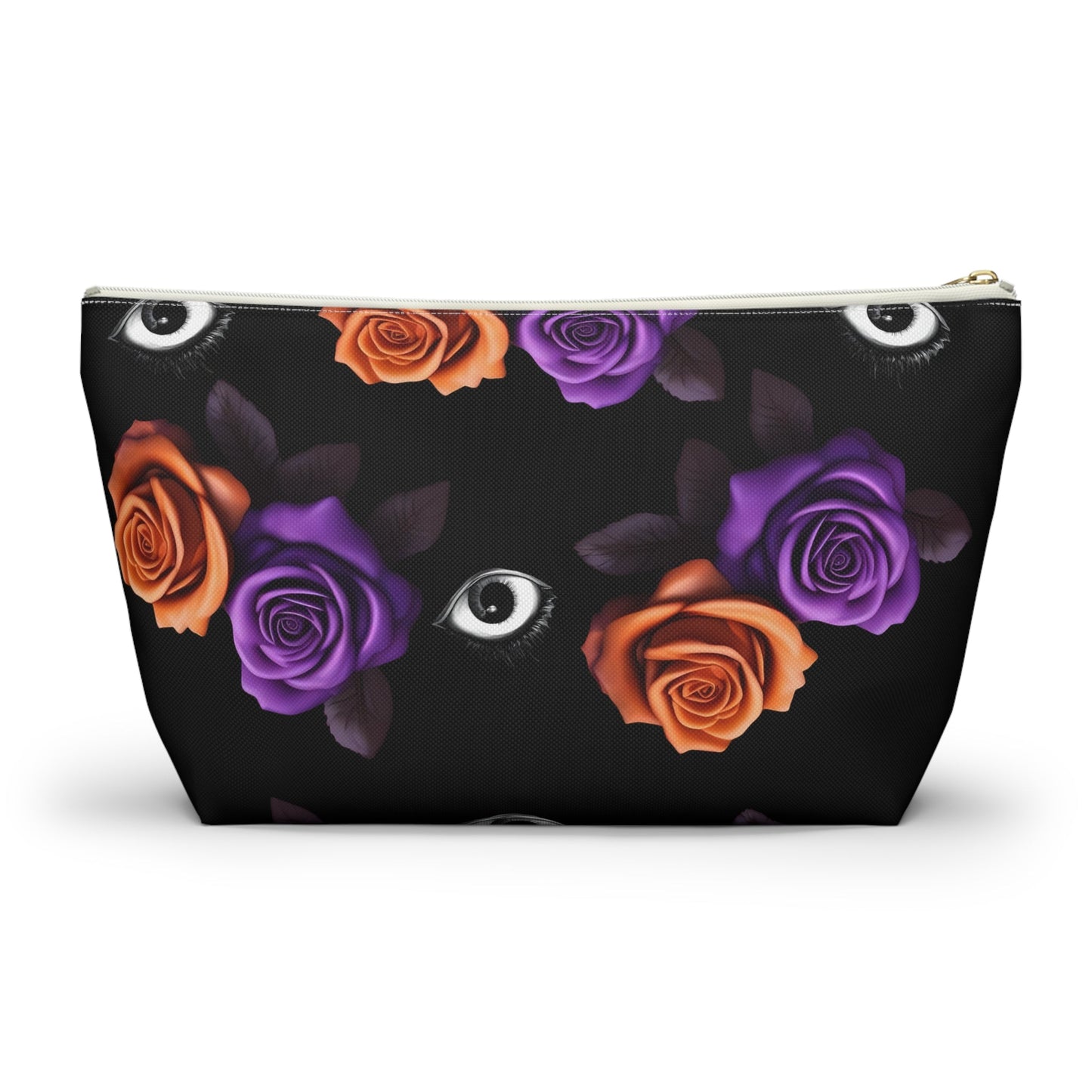 Orange and Purple Roses With Eyeballs Accessory Pouch Cosmetic BagBagsVTZdesignsLargeBlack zipperAccessoriesAll Over PrintAssembled in the USA