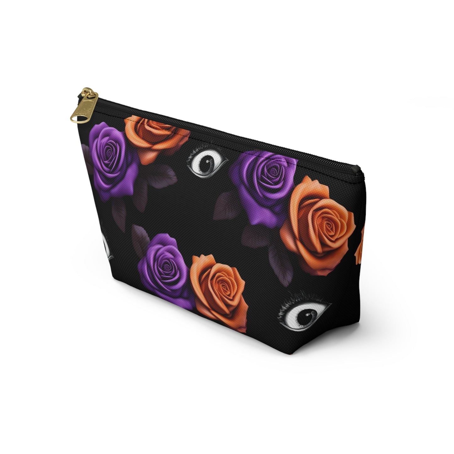 Orange and Purple Roses With Eyeballs Accessory Pouch Cosmetic BagBagsVTZdesignsLargeBlack zipperAccessoriesAll Over PrintAssembled in the USA