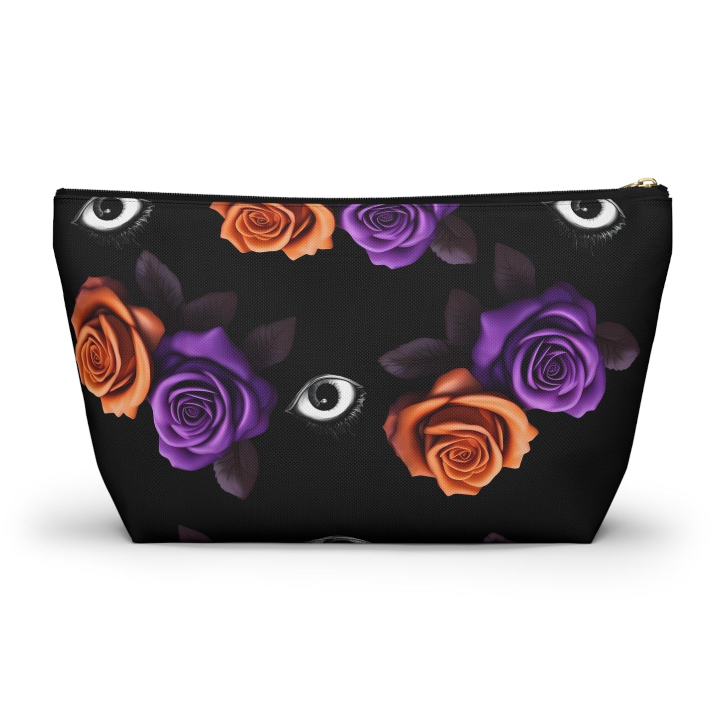 Orange and Purple Roses With Eyeballs Accessory Pouch Cosmetic BagBagsVTZdesignsLargeBlack zipperAccessoriesAll Over PrintAssembled in the USA