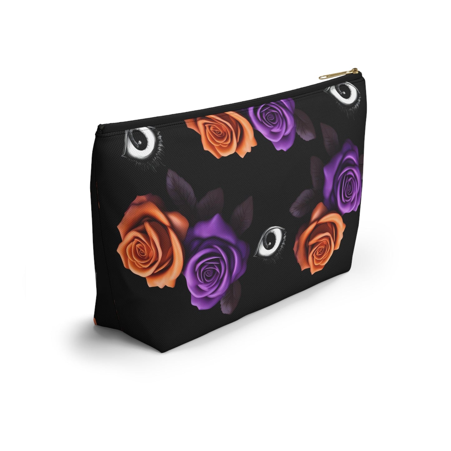 Orange and Purple Roses With Eyeballs Accessory Pouch Cosmetic BagBagsVTZdesignsLargeBlack zipperAccessoriesAll Over PrintAssembled in the USA