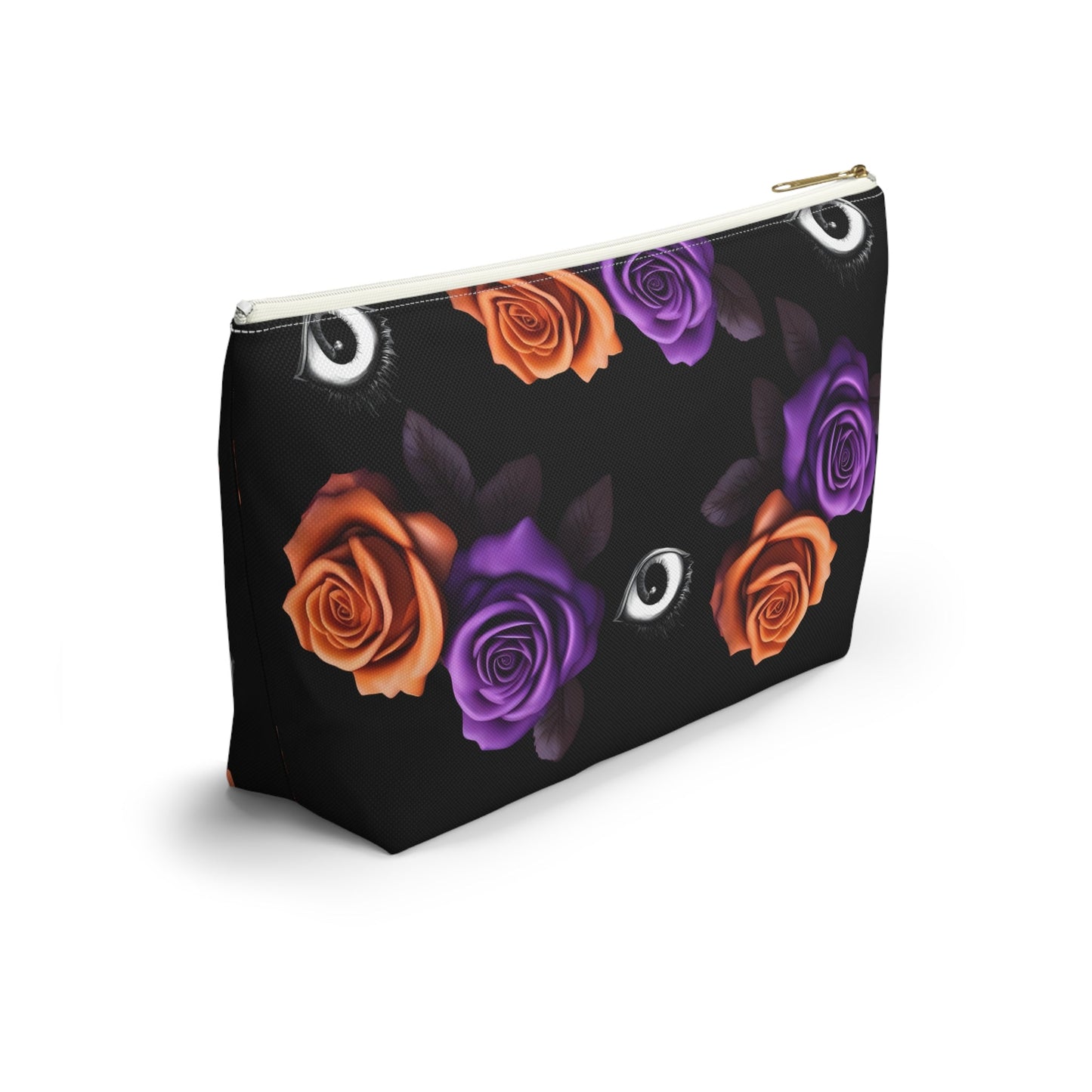Orange and Purple Roses With Eyeballs Accessory Pouch Cosmetic BagBagsVTZdesignsLargeBlack zipperAccessoriesAll Over PrintAssembled in the USA