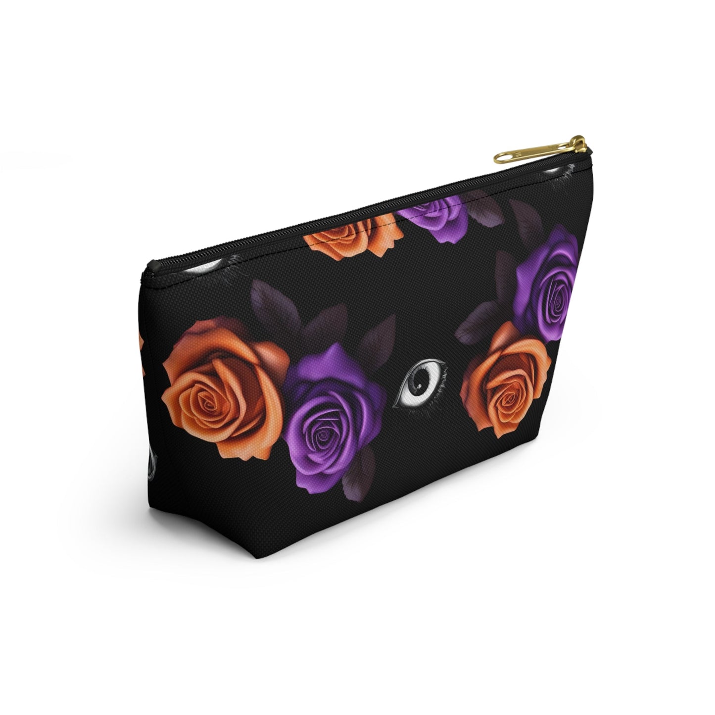 Orange and Purple Roses With Eyeballs Accessory Pouch Cosmetic BagBagsVTZdesignsLargeBlack zipperAccessoriesAll Over PrintAssembled in the USA