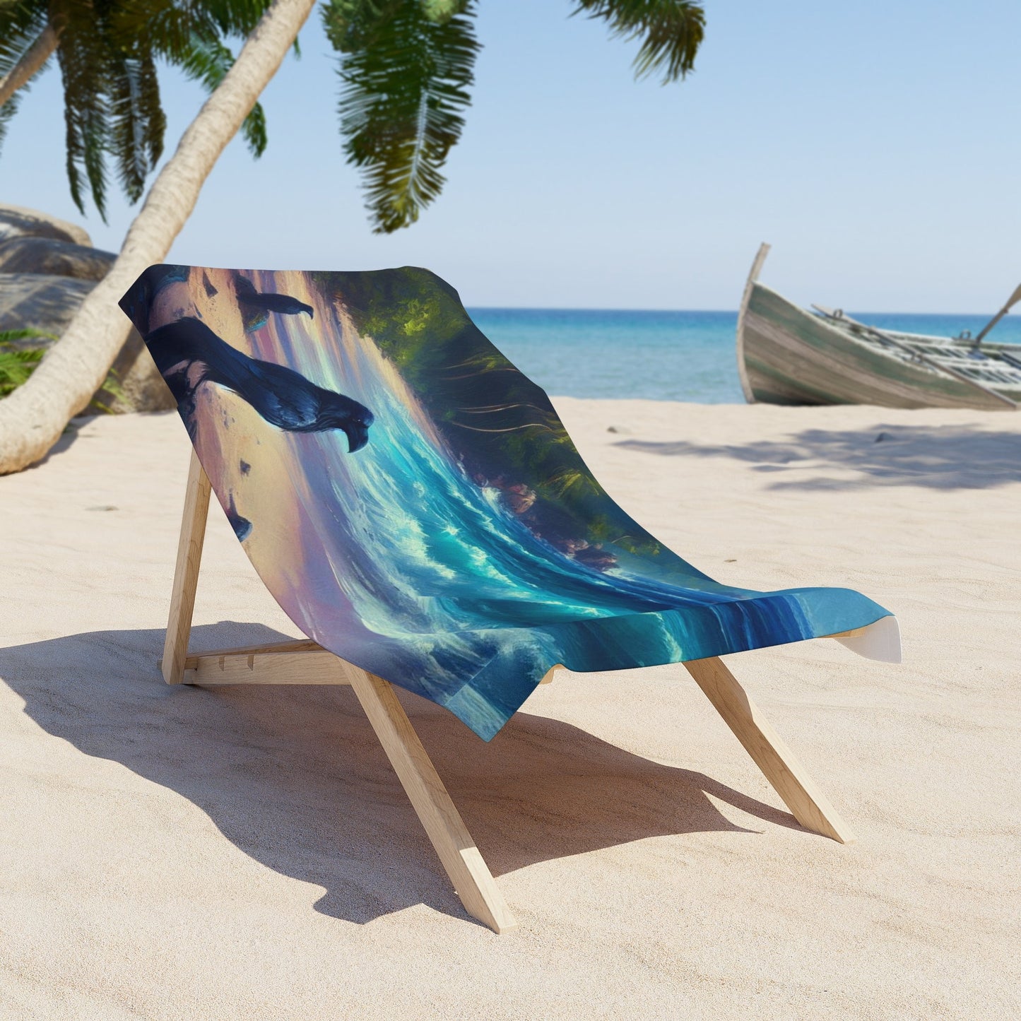 Ravens On Tropical Beach Beach TowelHome DecorVTZdesigns30" ร 60"14ozBathBathroom