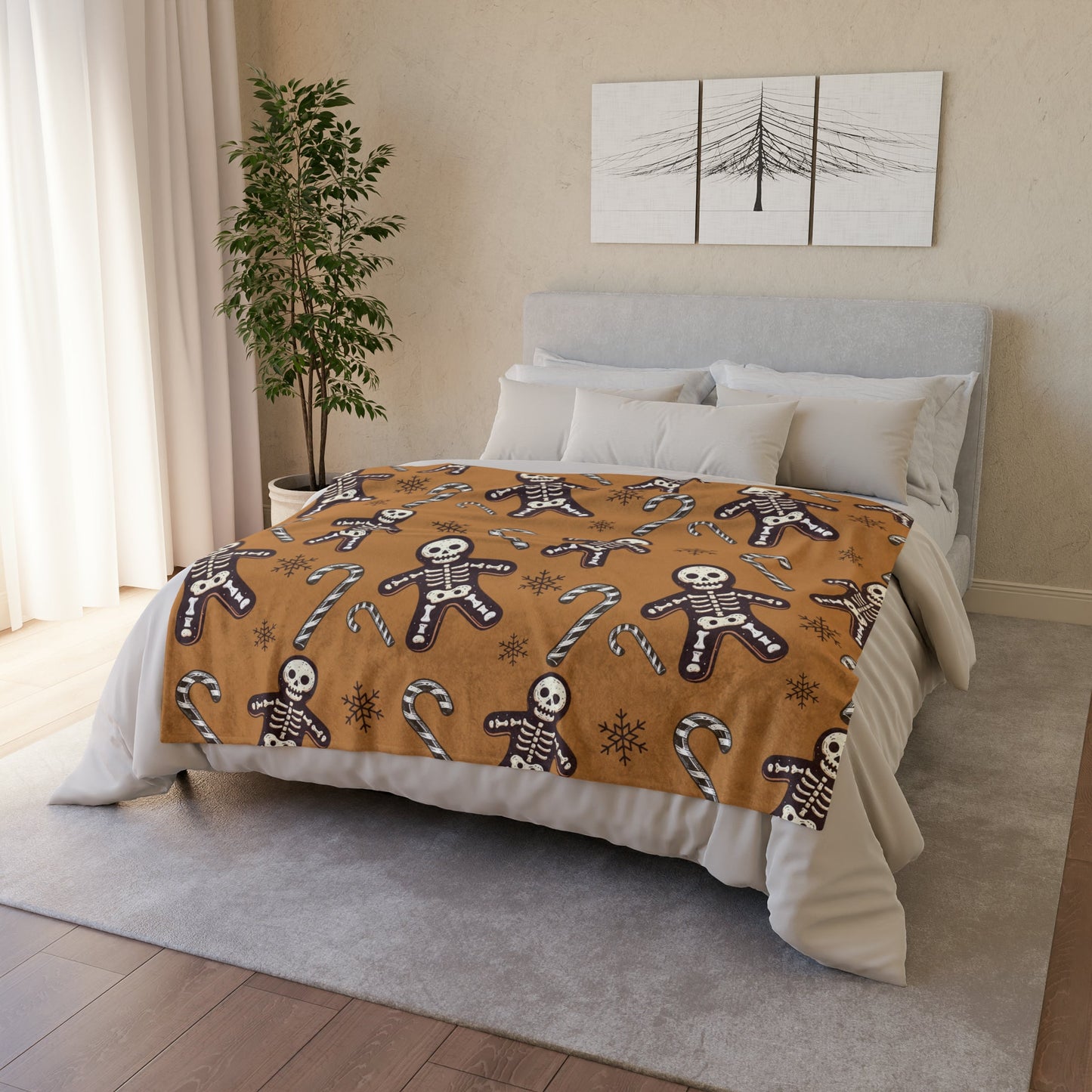 Skeleton Gingerbread Man BlanketHome DecorVTZdesigns50" × 60"BedBeddingblack