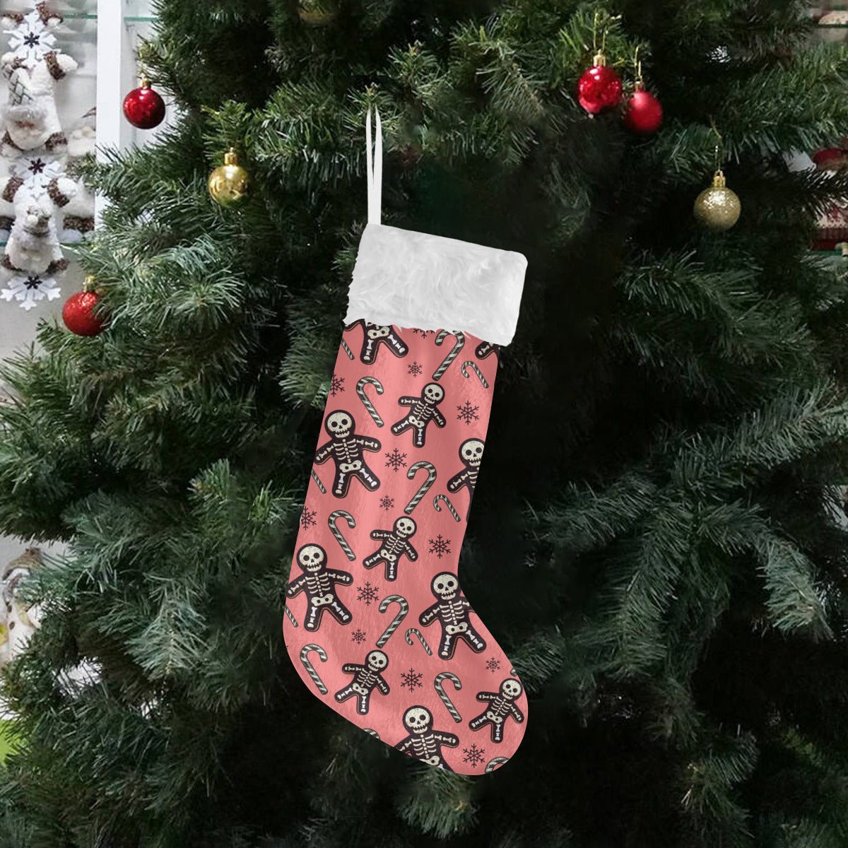 Skeleton Gingerbread Men and Candy Canes Christmas StockingAll Over PrintsVTZdesignsWhiteOne Sizechristmascreepmasgoth