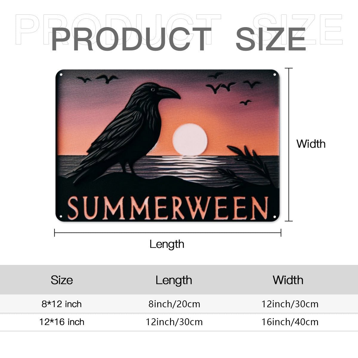 Summerween Raven Metal SignWall ArtVTZdesignsWhite12 × 16 InchArt & Wall Decorcrowgothic