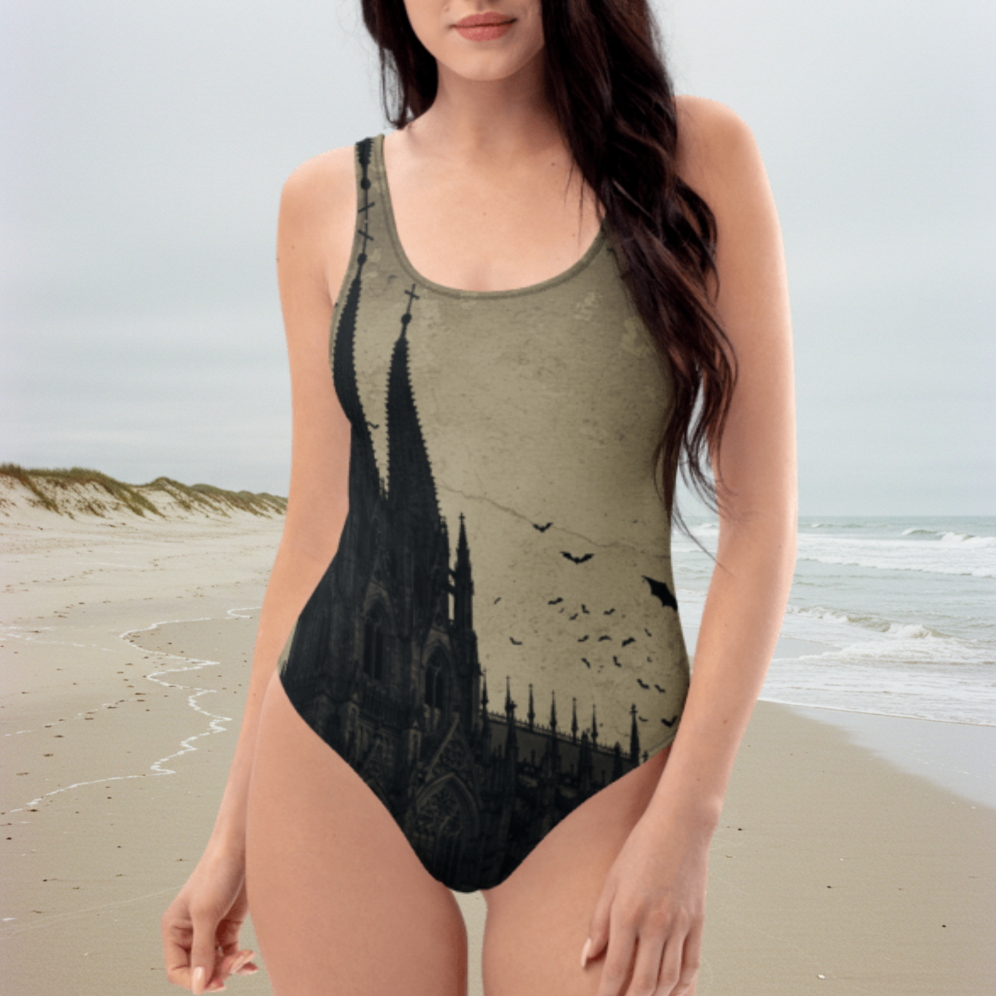 Gothic Cathedral Bats One Piece Swimsuit