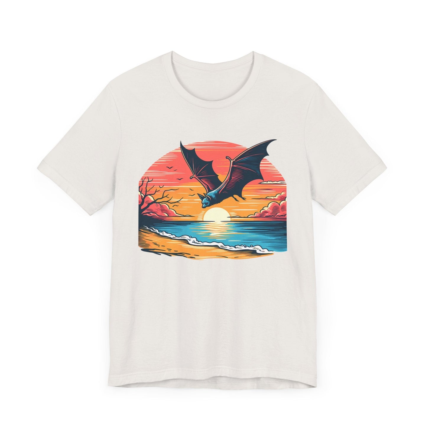 Sunset Bat Short Sleeve Tee ShirtT - ShirtVTZdesignsVintage WhiteXSCottonCrew neckDTG
