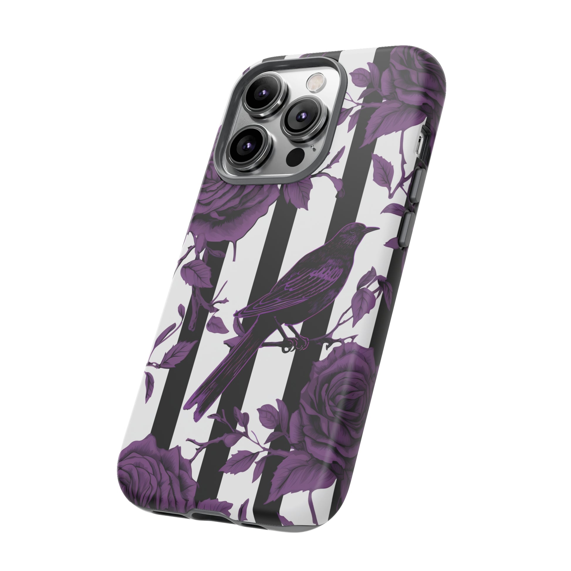Striped Crows and Roses Tough Cases for iPhone Samsung Google PhonesPhone CaseVTZdesignsiPhone 13GlossyAccessoriescrowsGlossy