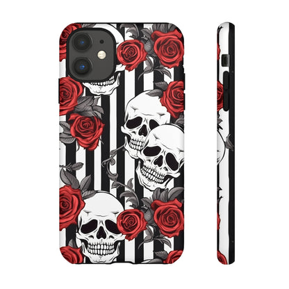 Striped Skulls and Roses Tough Case for iPhone Samsung Google PhonePhone CaseVTZdesignsiPhone 11MatteAccessoriesGlossygothic