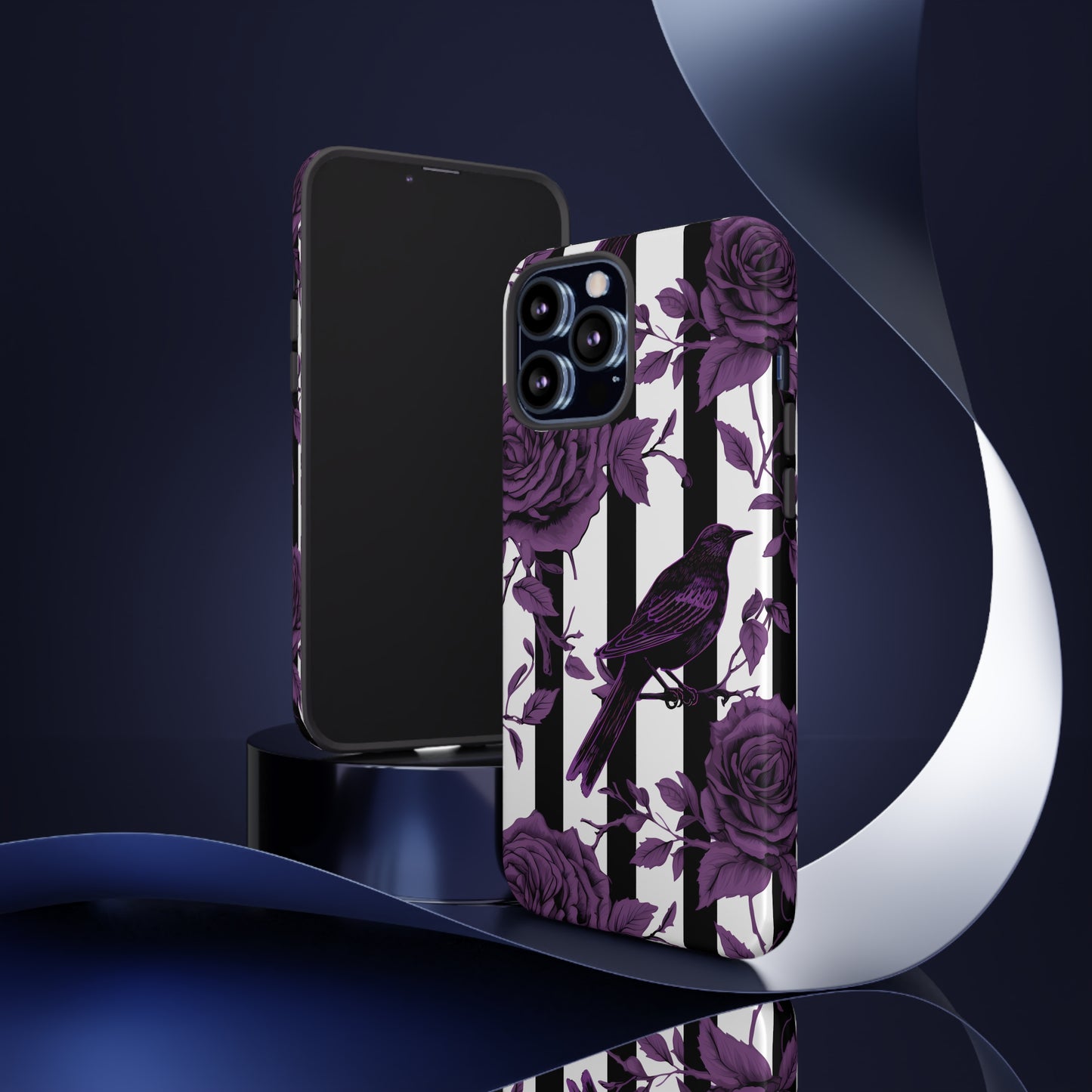 Striped Crows and Roses Tough Cases for iPhone Samsung Google Phones