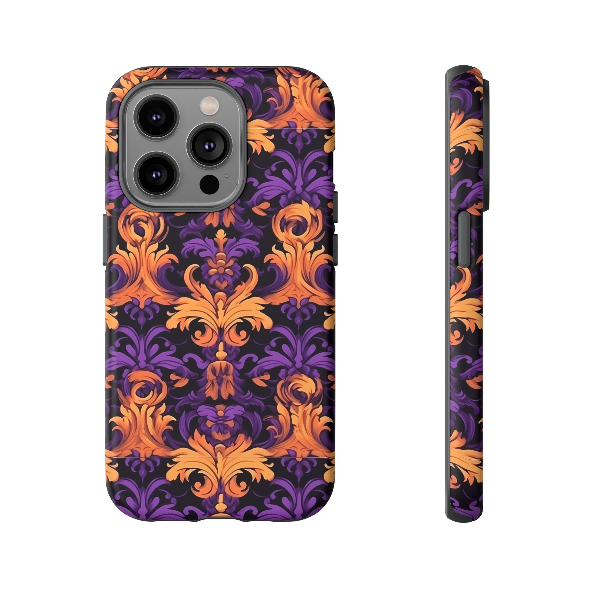 Purple and Orange Damask Tough Case for iPhone Samsung Google PhonePhone CaseVTZdesignsiPhone 14 ProMatteAccessoriesbaroqueGlossy