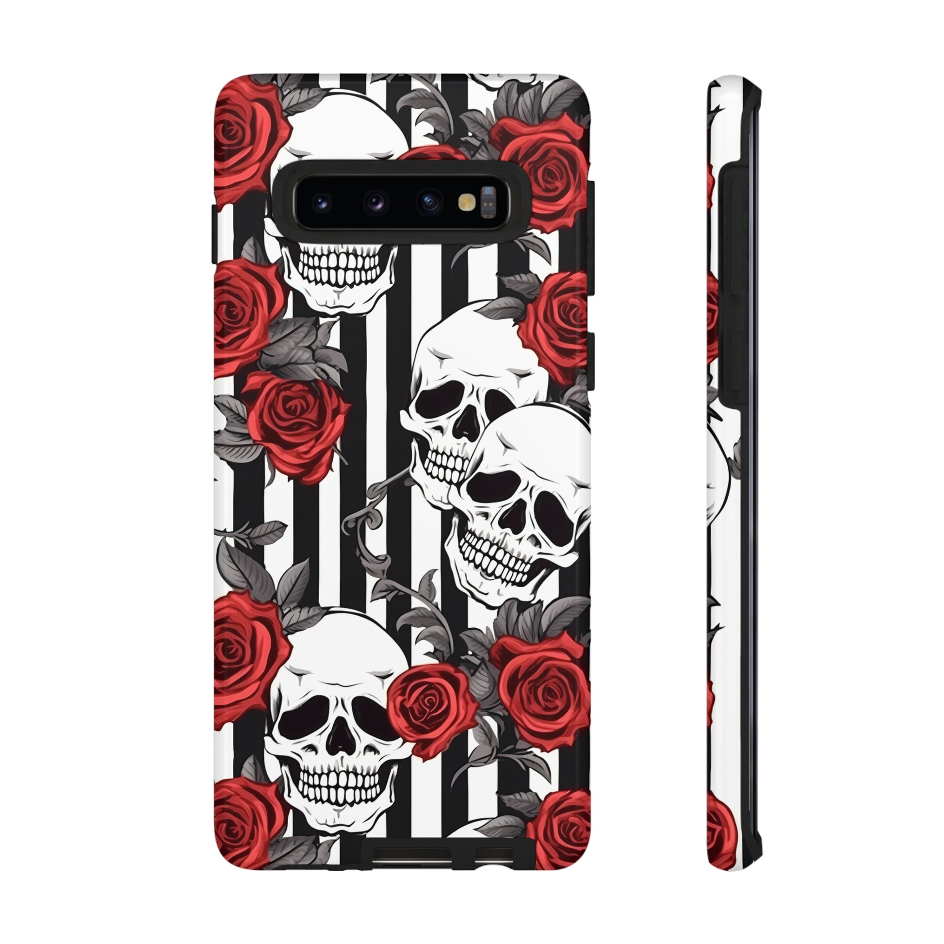 Striped Skulls and Roses Tough Case for iPhone Samsung Google PhonePhone CaseVTZdesignsSamsung Galaxy S10GlossyAccessoriesGlossygothic