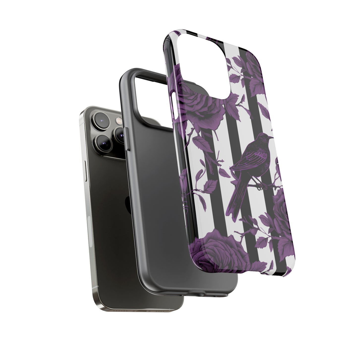 Striped Crows and Roses Tough Cases for iPhone Samsung Google PhonesPhone CaseVTZdesignsGoogle Pixel 6MatteAccessoriescrowsGlossy