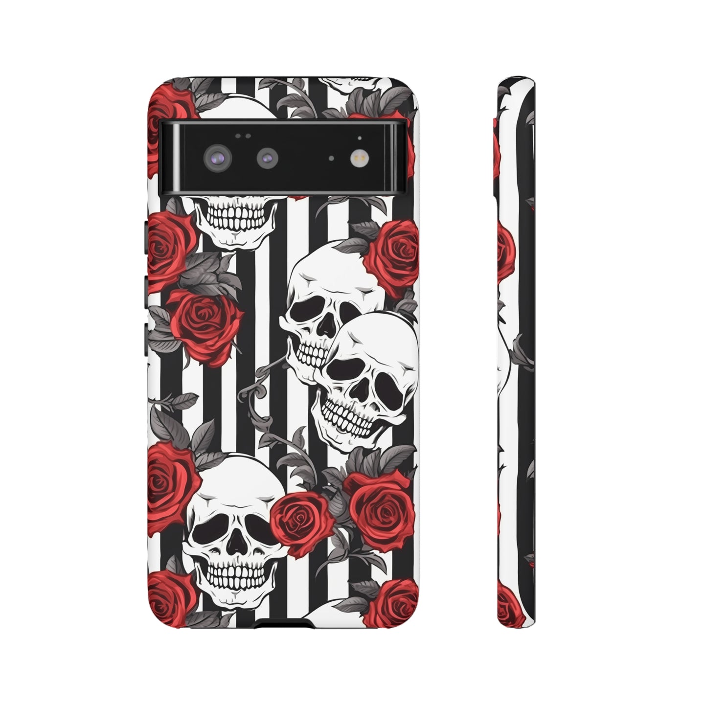 Striped Skulls and Roses Tough Case for iPhone Samsung Google PhonePhone CaseVTZdesignsGoogle Pixel 6MatteAccessoriesGlossygothic