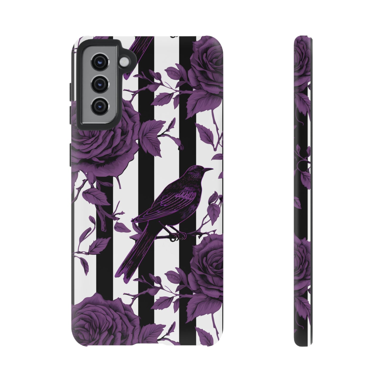 Striped Crows and Roses Tough Cases for iPhone Samsung Google PhonesPhone CaseVTZdesignsSamsung Galaxy S21 PlusMatteAccessoriescrowsGlossy