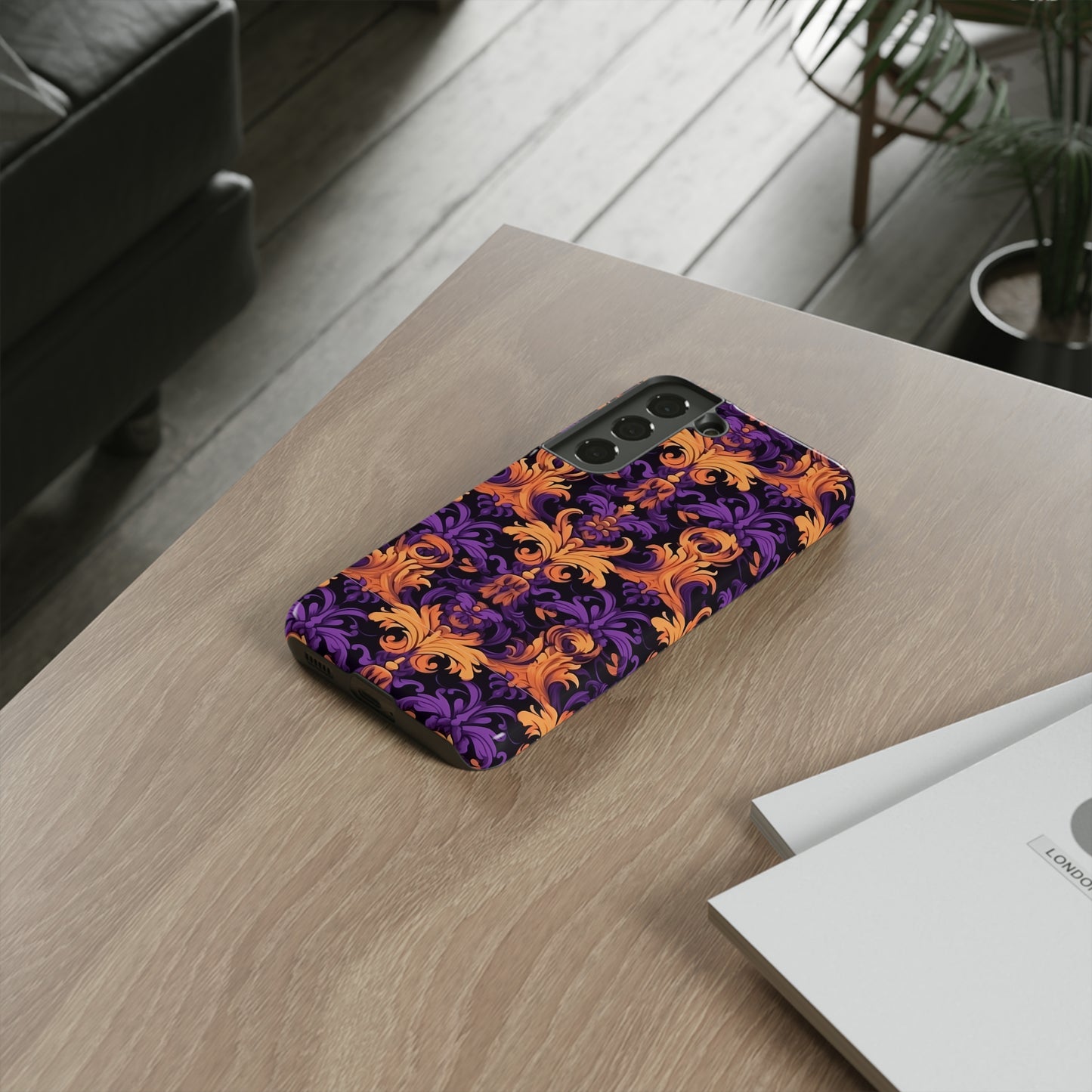 Purple and Orange Damask Tough Case for iPhone Samsung Google Phone