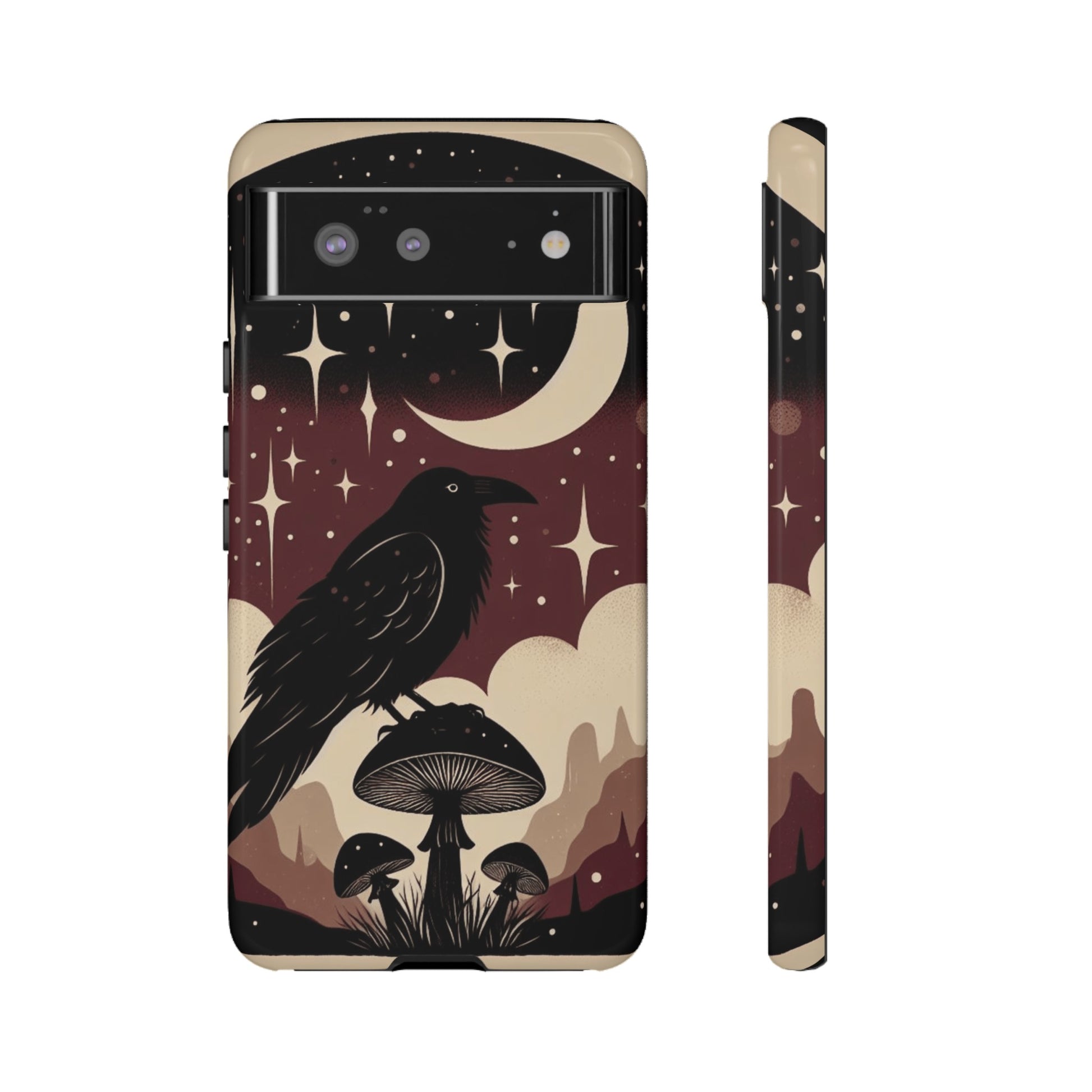 Raven On Mushroom Tough Phone Case For iPhone Samsung GooglePhone CaseVTZdesignsGoogle Pixel 6GlossyAccessoriescottage corecottagecore