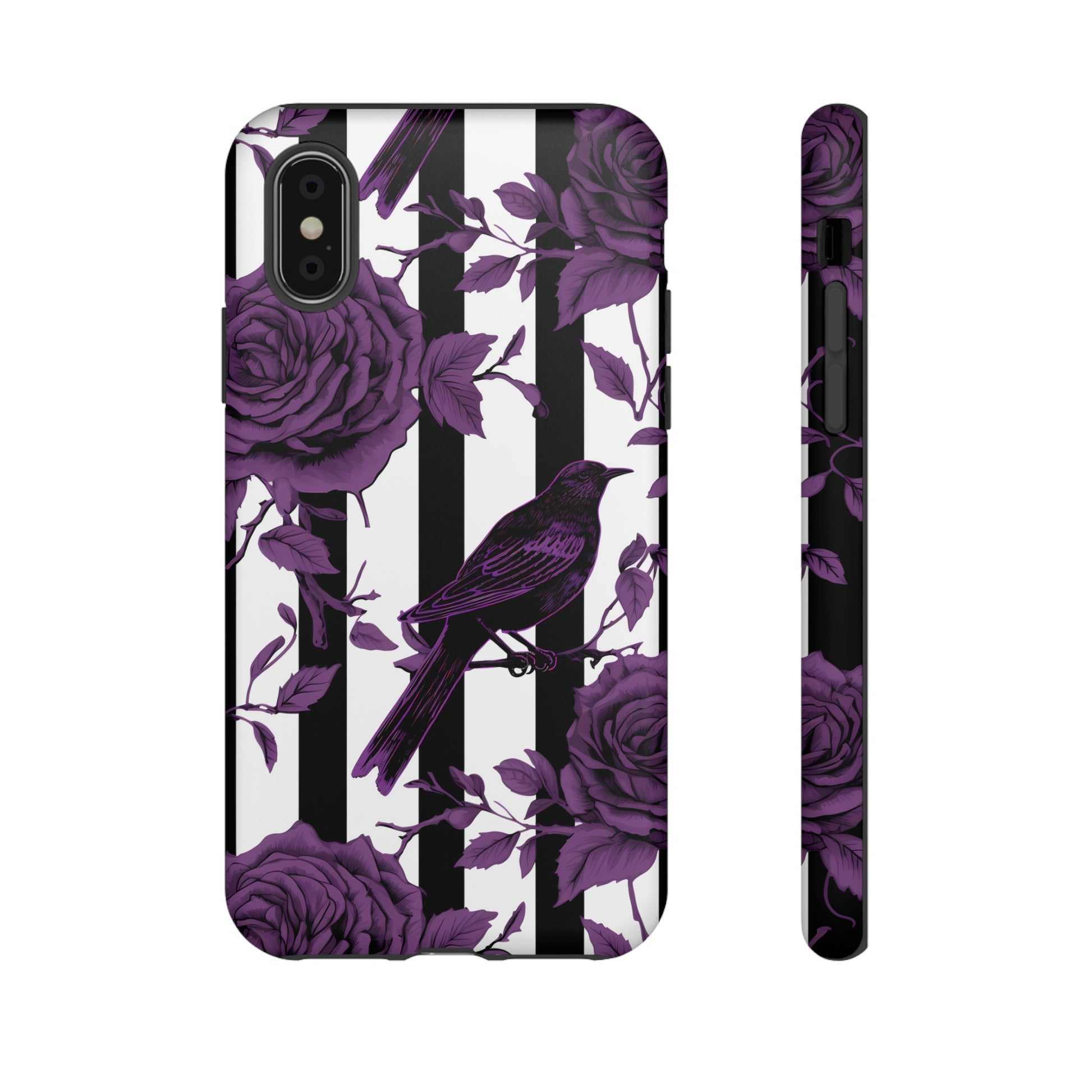 Striped Crows and Roses Tough Cases for iPhone Samsung Google PhonesPhone CaseVTZdesignsiPhone XMatteAccessoriescrowsGlossy