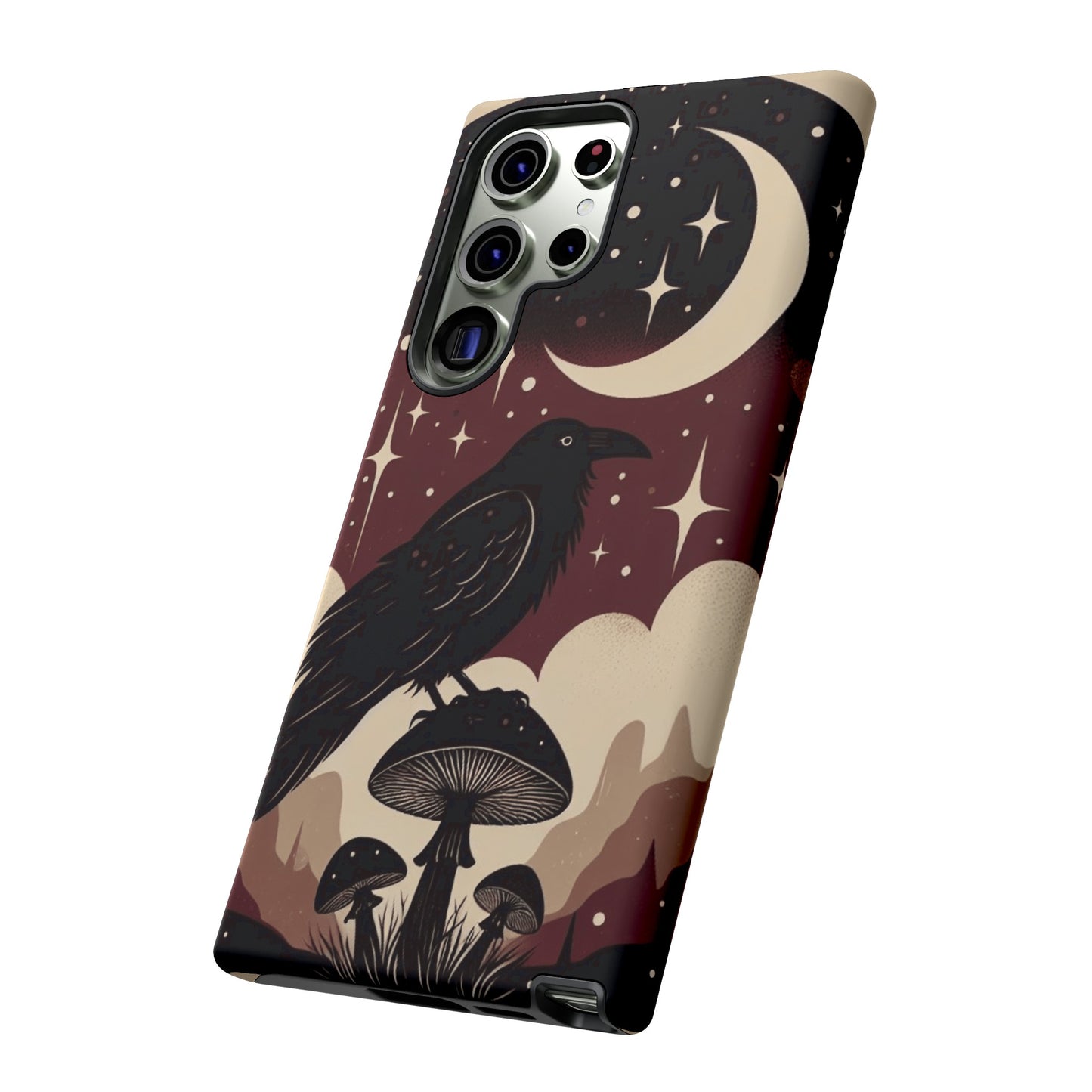 Raven On Mushroom Tough Phone Case For iPhone Samsung Google