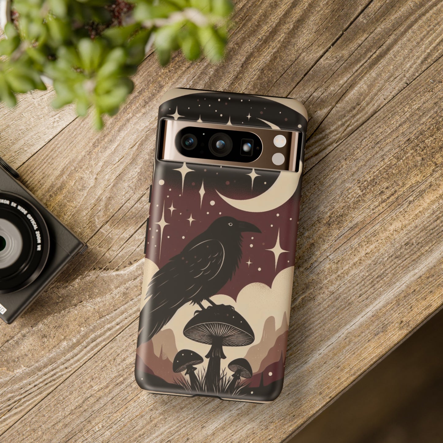 Raven On Mushroom Tough Phone Case For iPhone Samsung Google