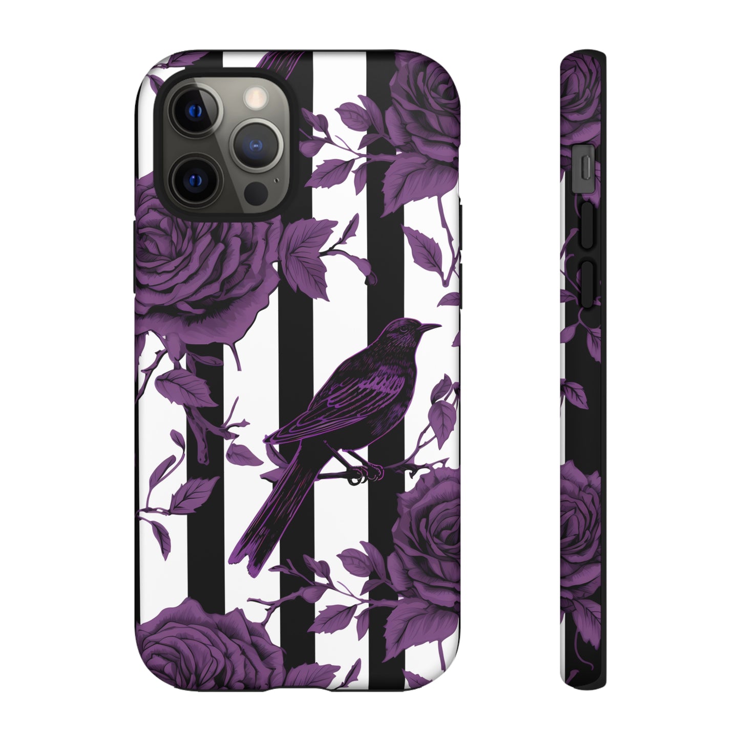 Striped Crows and Roses Tough Cases for iPhone Samsung Google PhonesPhone CaseVTZdesignsiPhone 12 ProMatteAccessoriescrowsGlossy