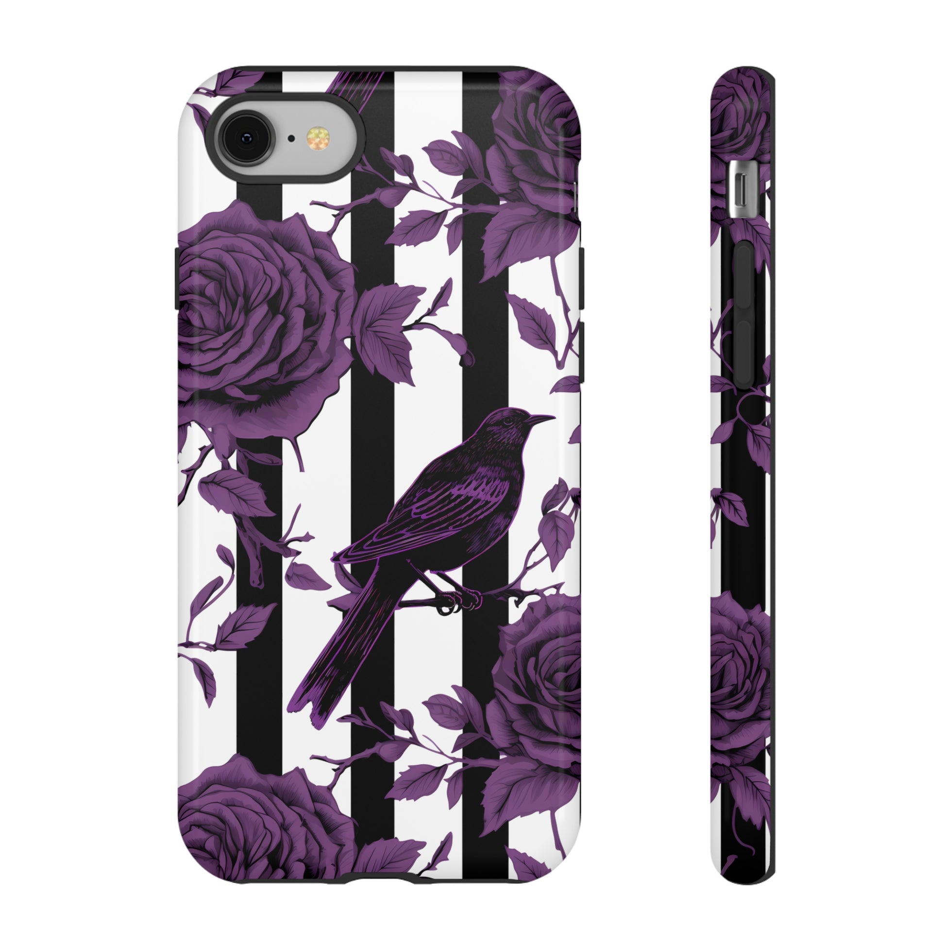 Striped Crows and Roses Tough Cases for iPhone Samsung Google PhonesPhone CaseVTZdesignsiPhone 8GlossyAccessoriescrowsGlossy