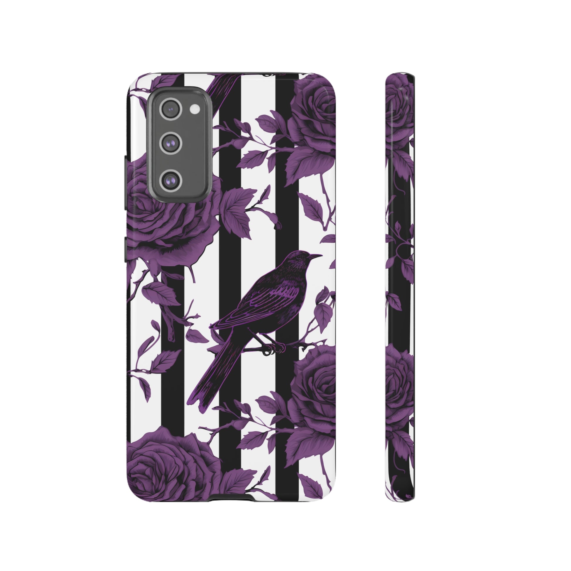 Striped Crows and Roses Tough Cases for iPhone Samsung Google PhonesPhone CaseVTZdesignsSamsung Galaxy S20 FEGlossyAccessoriescrowsGlossy