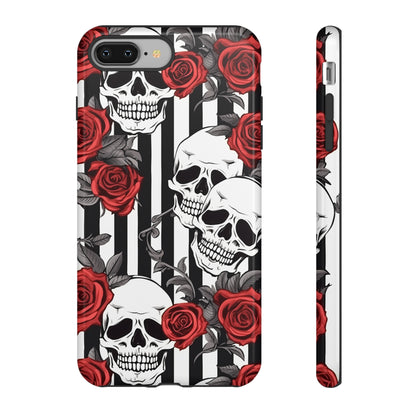 Striped Skulls and Roses Tough Case for iPhone Samsung Google PhonePhone CaseVTZdesignsiPhone 8 PlusGlossyAccessoriesGlossygothic