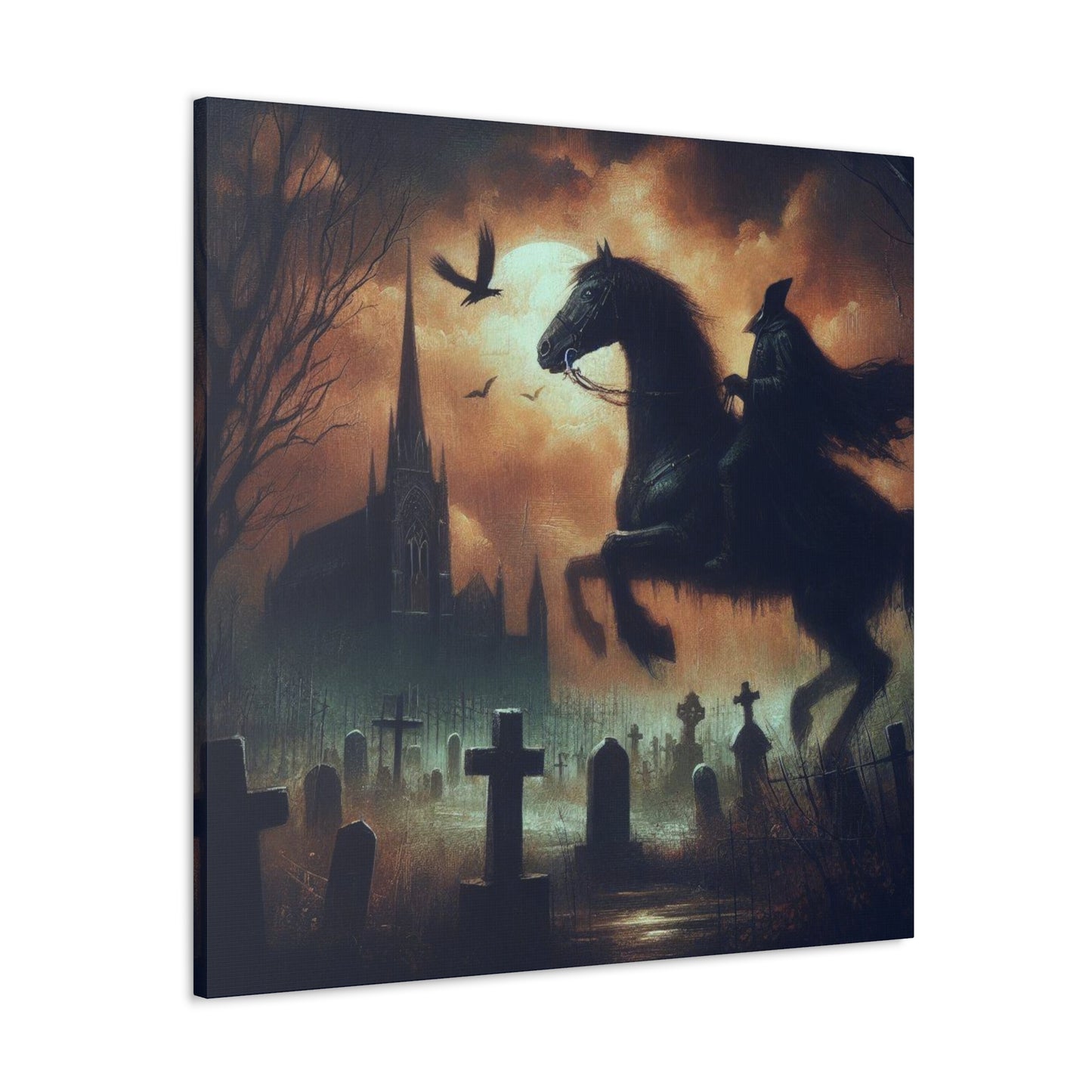 Headless Horseman In Graveyard Canvas Gallery Wrap