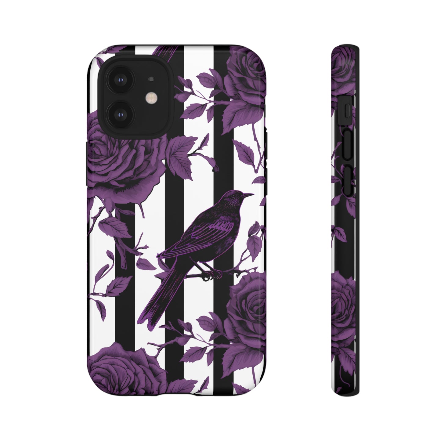 Striped Crows and Roses Tough Cases for iPhone Samsung Google PhonesPhone CaseVTZdesignsiPhone 12 MiniGlossyAccessoriescrowsGlossy