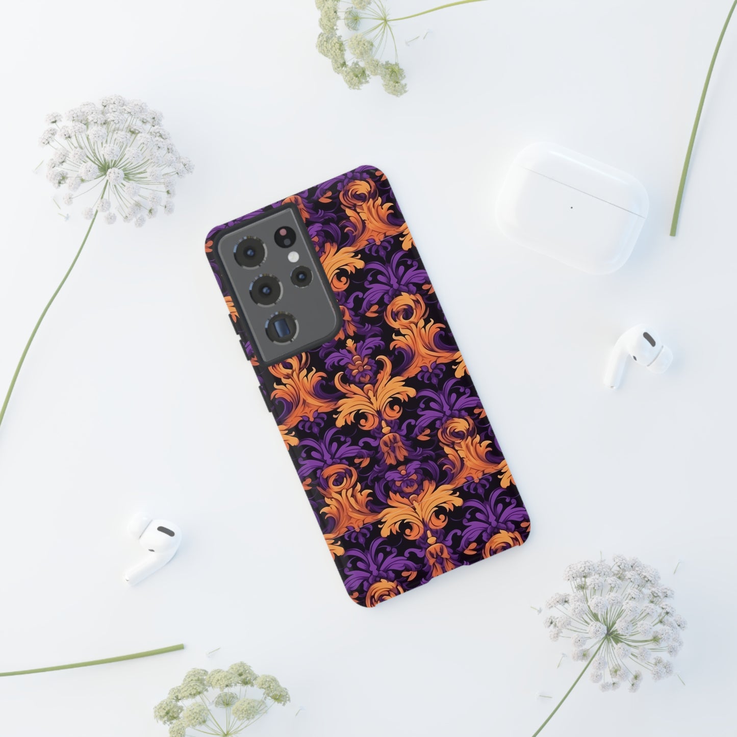 Purple and Orange Damask Tough Case for iPhone Samsung Google Phone