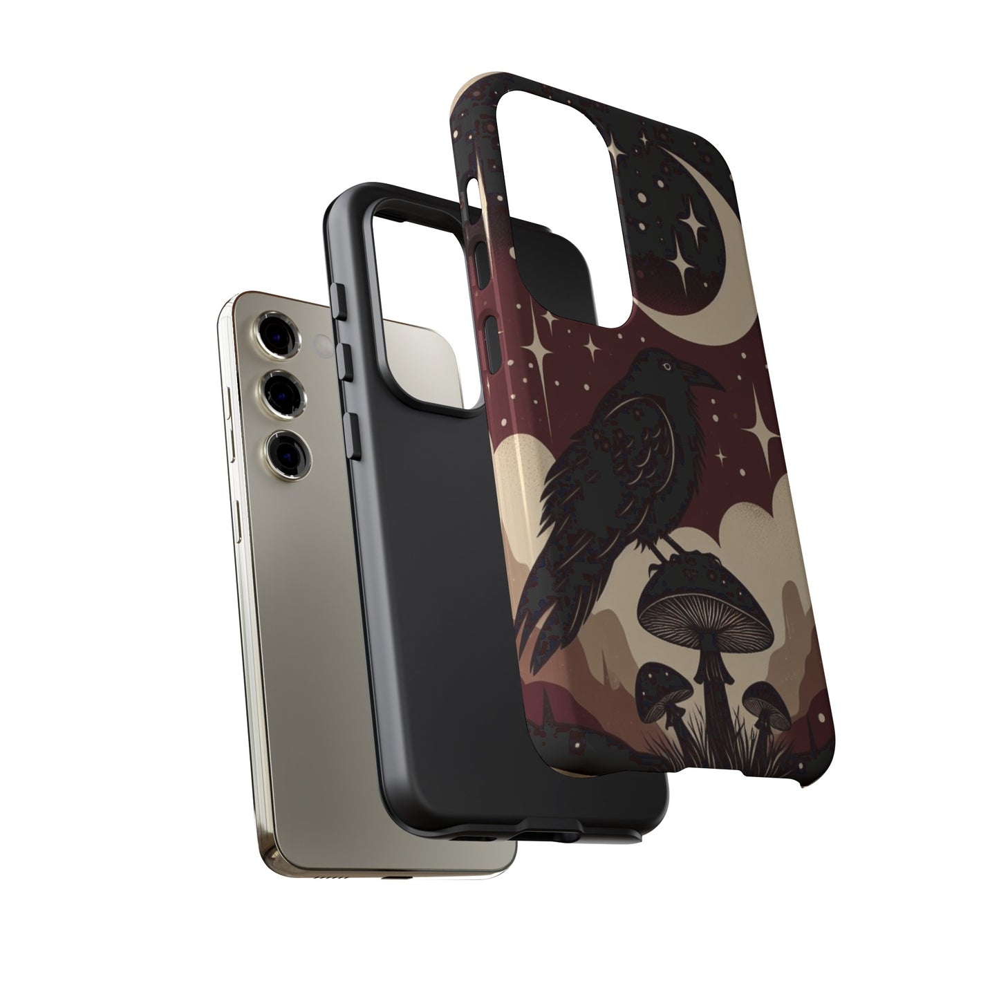 Raven On Mushroom Tough Phone Case For iPhone Samsung Google