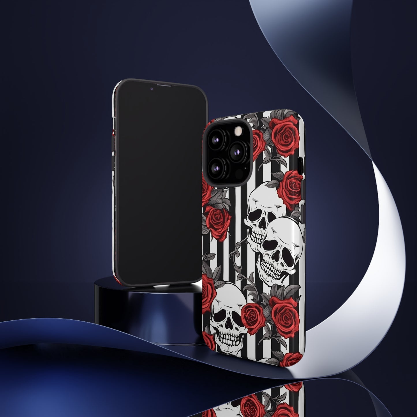 Striped Skulls and Roses Tough Case for iPhone Samsung Google PhonePhone CaseVTZdesignsiPhone 12 MiniMatteAccessoriesGlossygothic