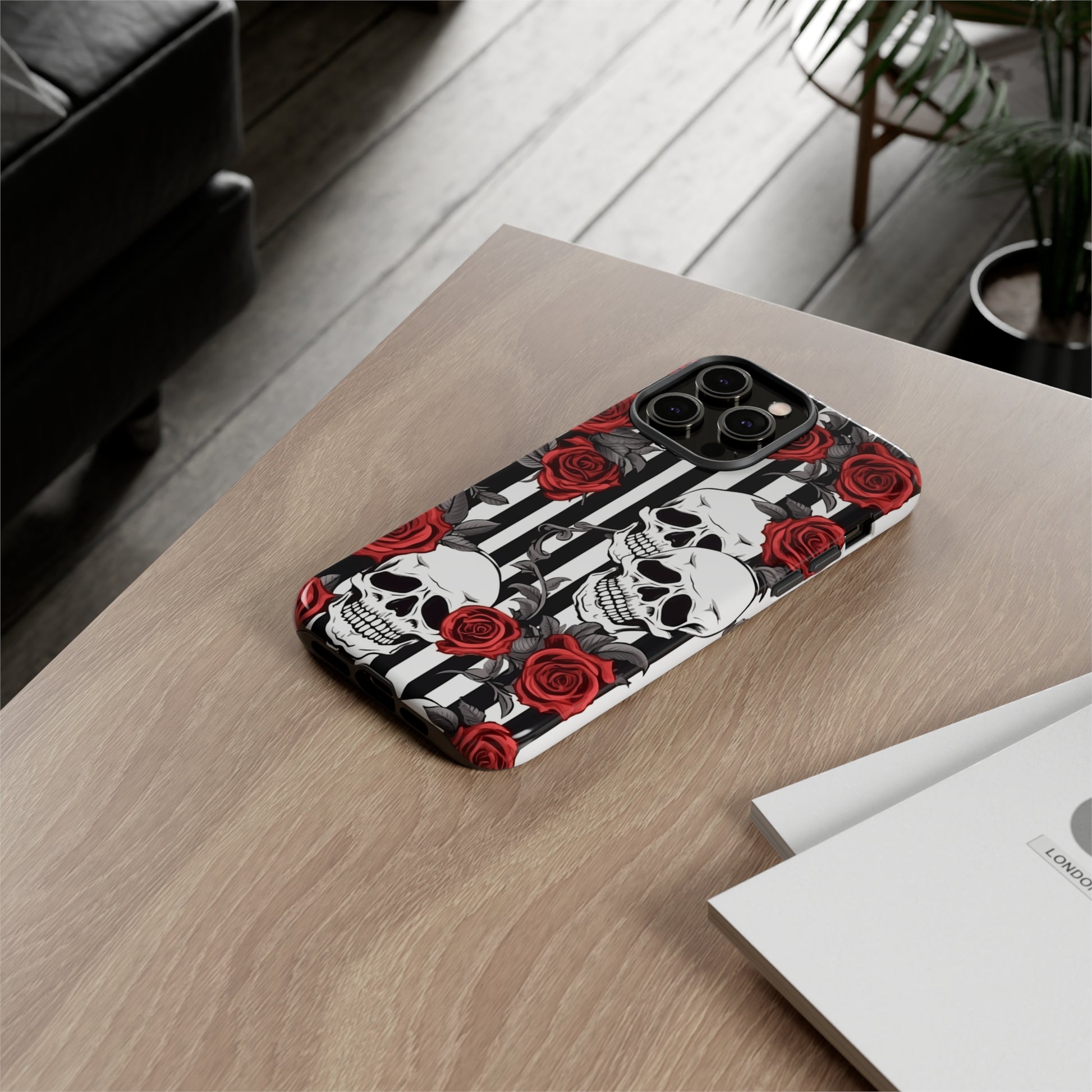 Striped Skulls and Roses Tough Case for iPhone Samsung Google PhonePhone CaseVTZdesignsiPhone 12 MiniMatteAccessoriesGlossygothic