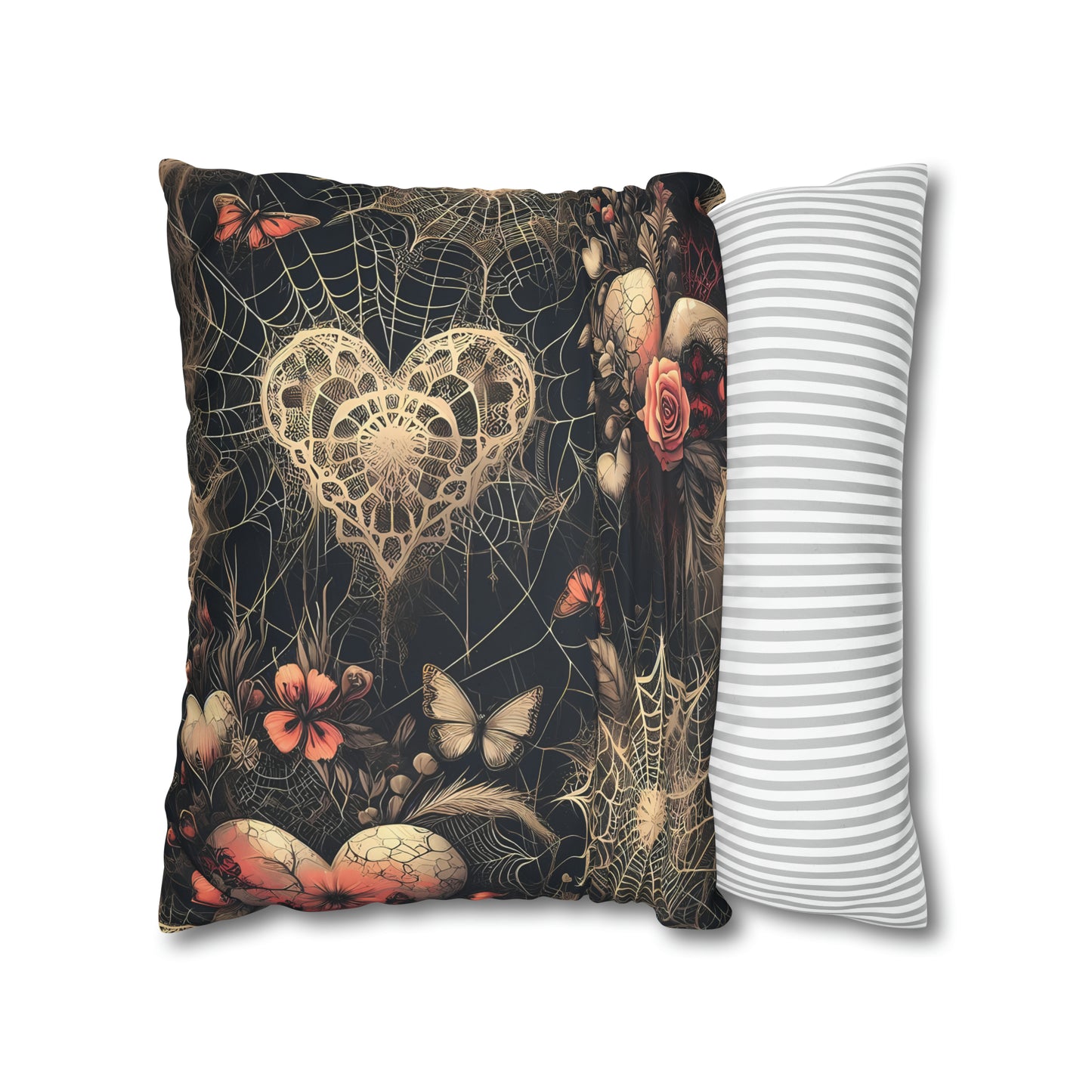 Spiderweb Hearts and Roses Faux Suede Square Pillow CaseHome DecorVTZdesigns20" × 20"All Over PrintAOPBed