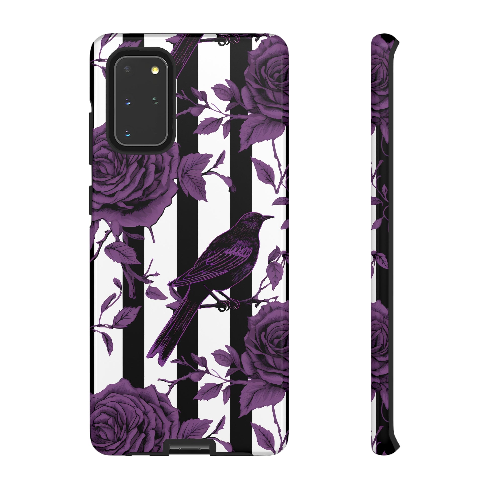 Striped Crows and Roses Tough Cases for iPhone Samsung Google PhonesPhone CaseVTZdesignsSamsung Galaxy S20+GlossyAccessoriescrowsGlossy