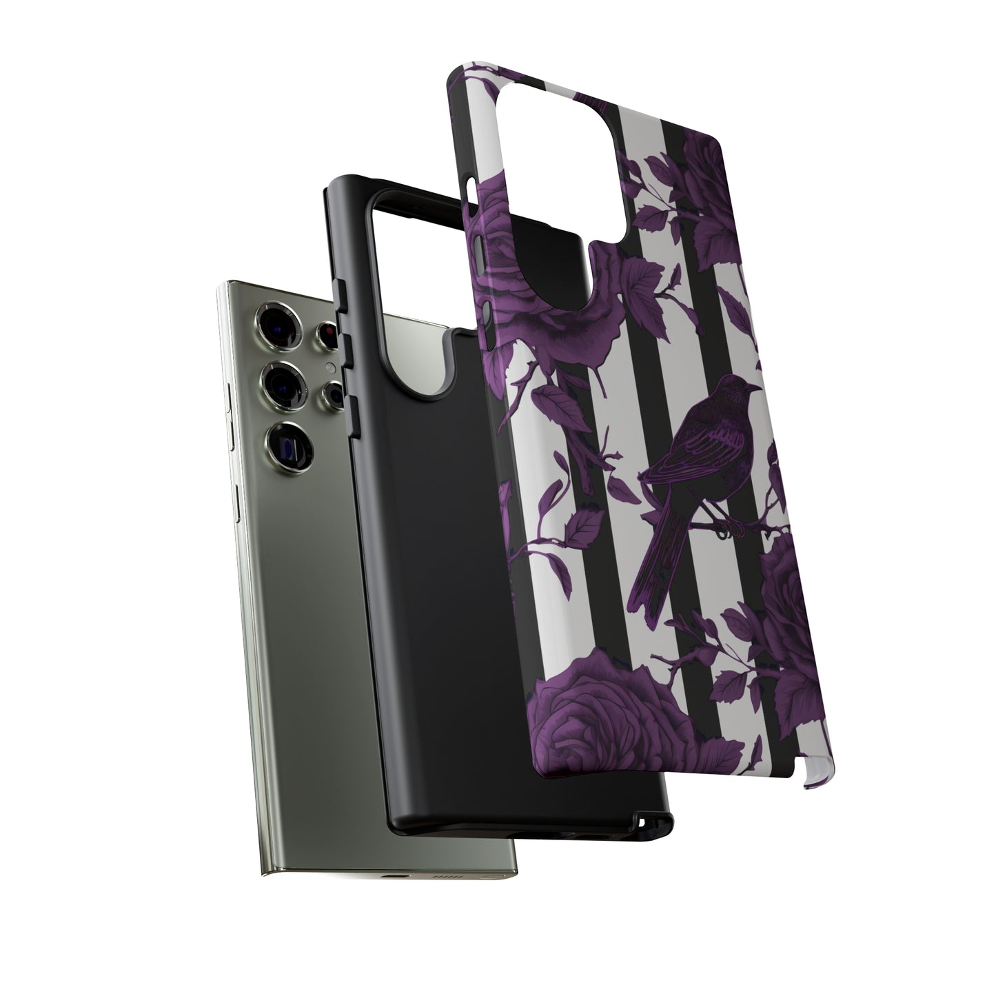 Striped Crows and Roses Tough Cases for iPhone Samsung Google Phones