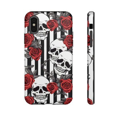 Striped Skulls and Roses Tough Case for iPhone Samsung Google PhonePhone CaseVTZdesignsiPhone XMatteAccessoriesGlossygothic